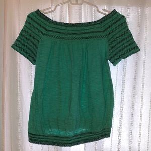 Anthropologie Deletta Green Ruched Top